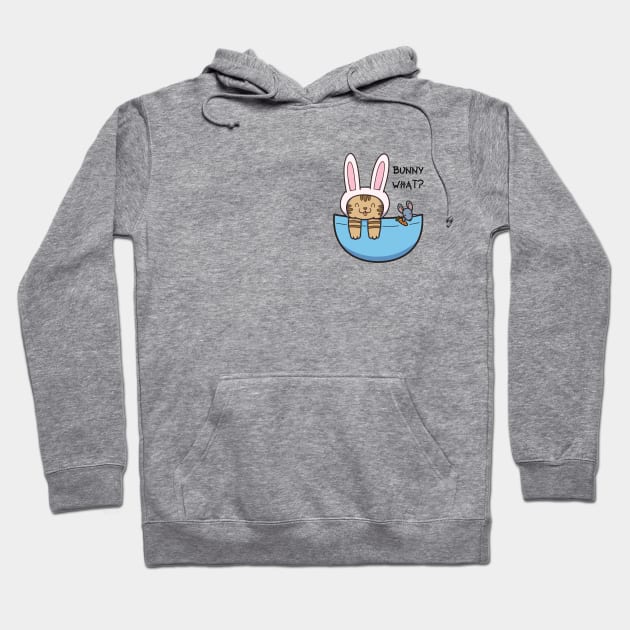 Cat With Bunny Rabbit Disguise With A Mouse In A Bowl Hoodie by Art by Biyan